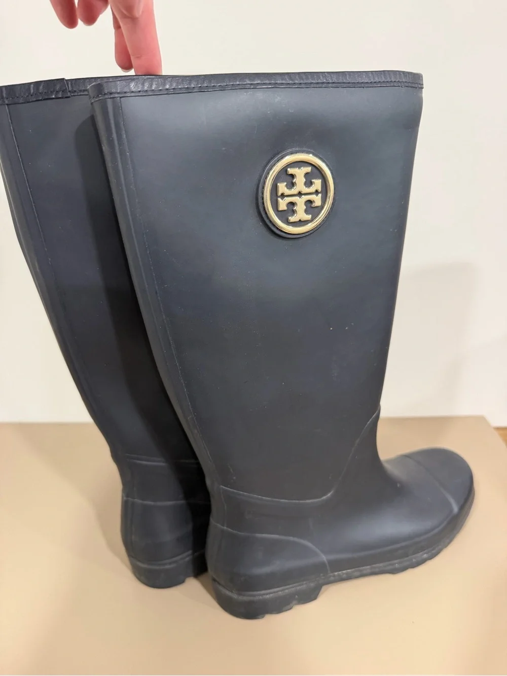 Tory Burch Navy Tall Rain Boots - Classic Logo